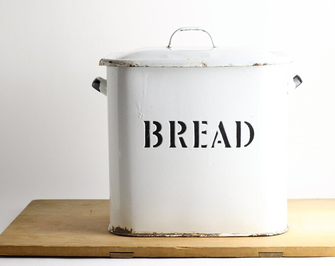 Vintage Enamel Bread Box Art Deco Farmhouse Kitchen Etsy