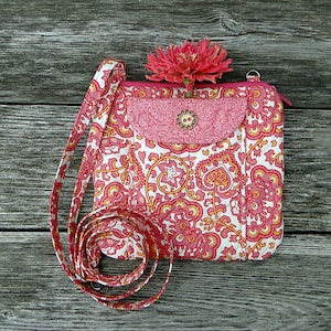 Minimalist Pink Bag, Mini Purse Crossbody, Pink Quilted Purse, Paisley Woman's Bag, Gift for Her, Festival Bag, Crossbody Bag
