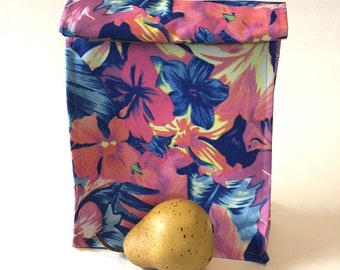 Canvas Lunch Bag, Simple Lunch Bag, Fold Top Lunch Bag, Woman's Lunch Bag, Handmade Lunch Bag, Tropical Lunch Bag, Washable Lunch Bag
