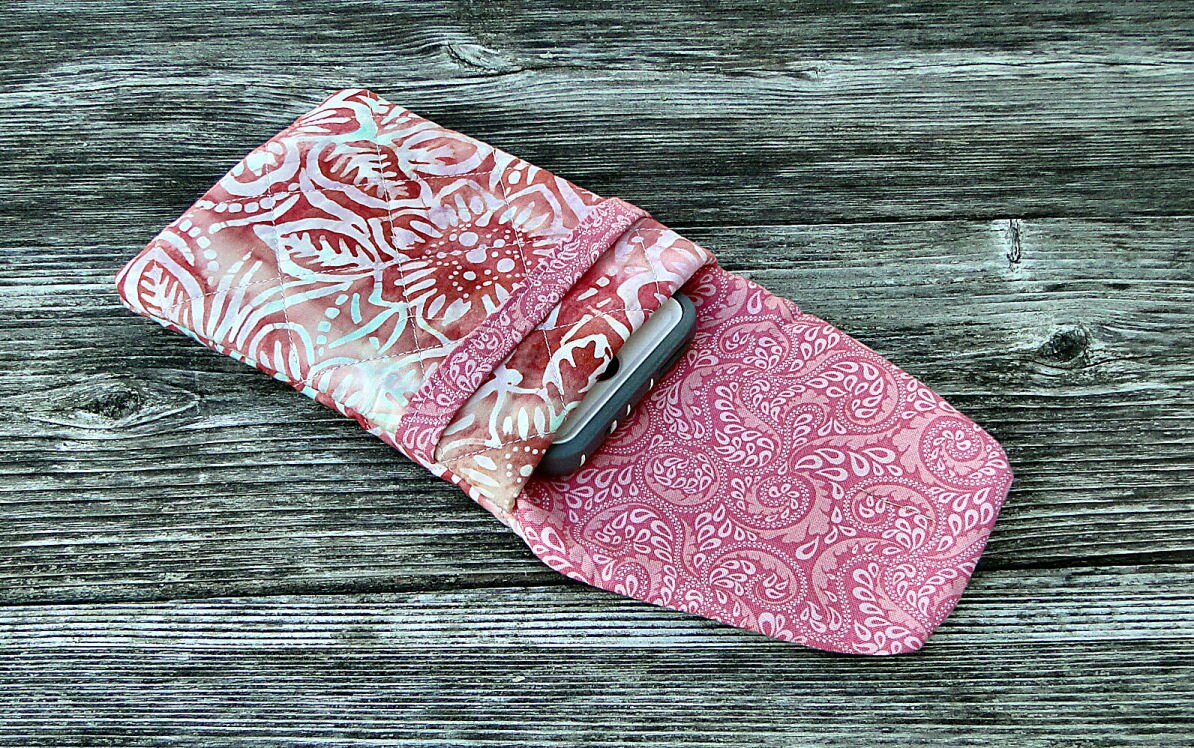 Phone Case Pink Batik Fabric Quilted Fabric Large Phone Etsy