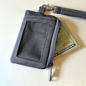 Cartera gris para documentos de identidad, Documento de identidad de estudiante, Bolso con cremallera, Portadocumentos de identidad, Hecho a mano, Cartera de trabajo, Botón de alerta médica