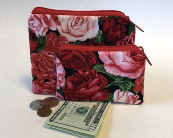 Rose Coin Purse, Roses, Coin Purse for Women, Jewelry Bag, Woman's Bag, Small Cotton Bag, School Money Bag