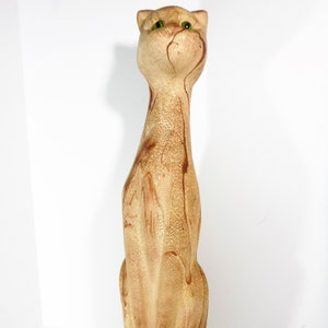 Mountain Lion Cat Glacier Park Nemadji Pottery Souvenir, Long 21 Tall Mid Century Green Eyed Cougar image 3