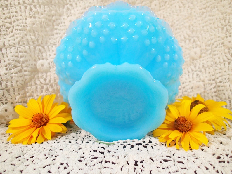 Fenton Hobnail Candle Bowl Pastel Turquoise Blue Etsy