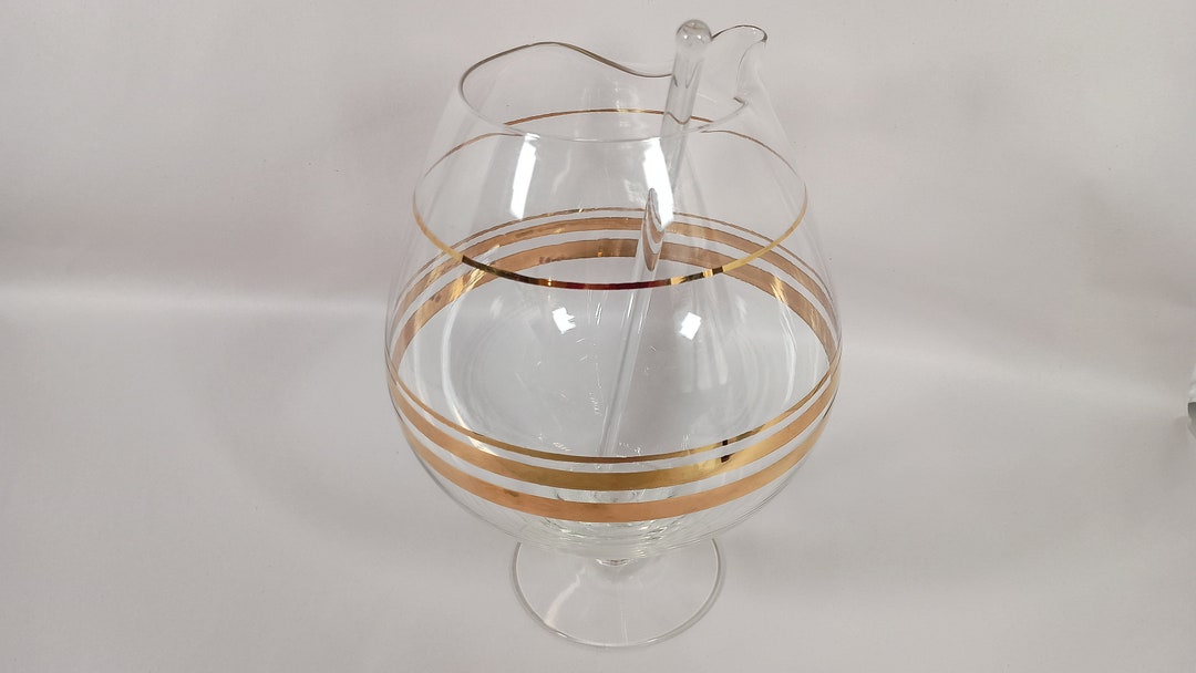 Mid Century Golden Bands Martini / Brandy Snifter Cocktail Pitcher With
