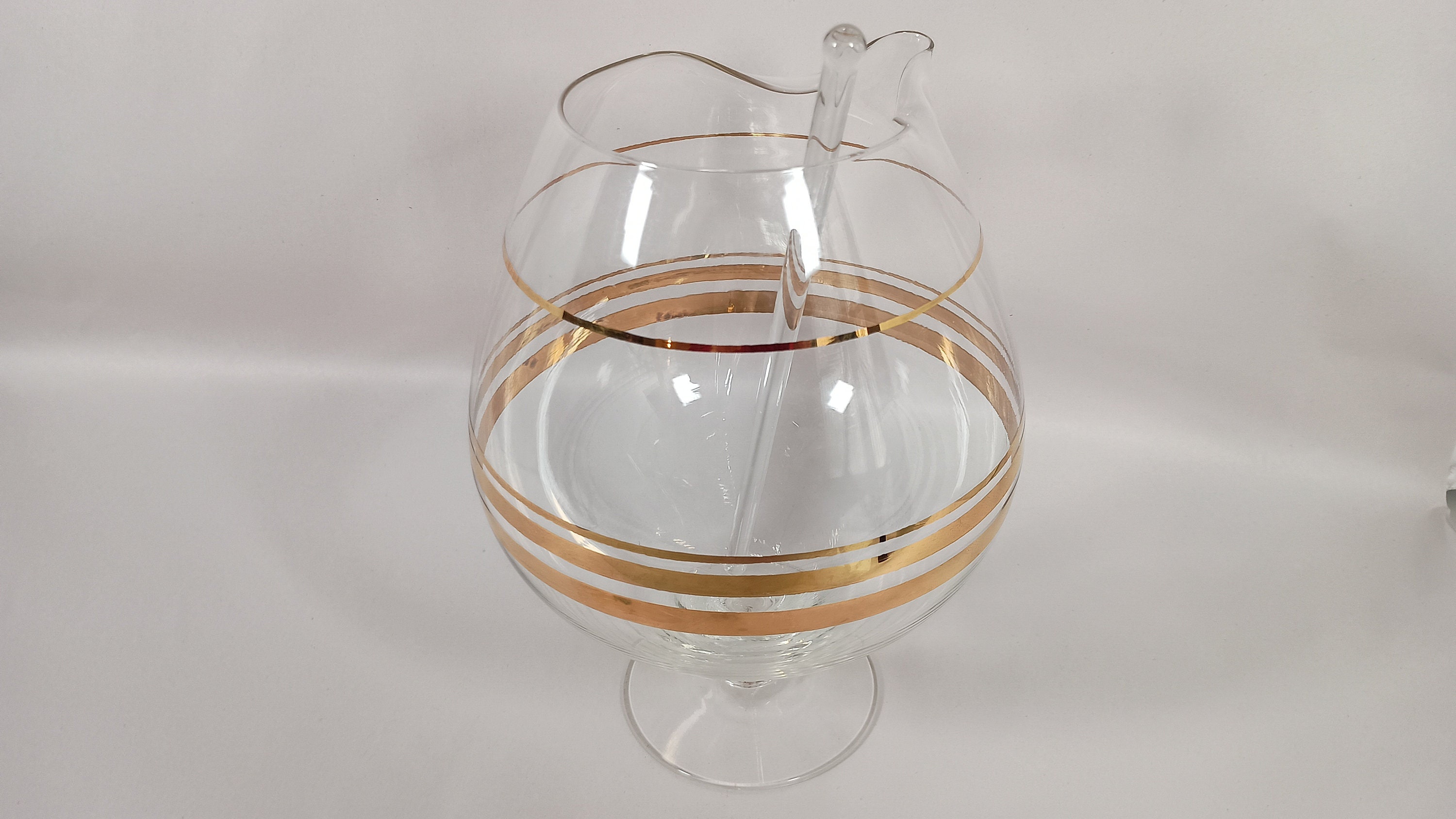 Etched Gold Rim Handcrafted Cocktail Pitcher with Stirrer