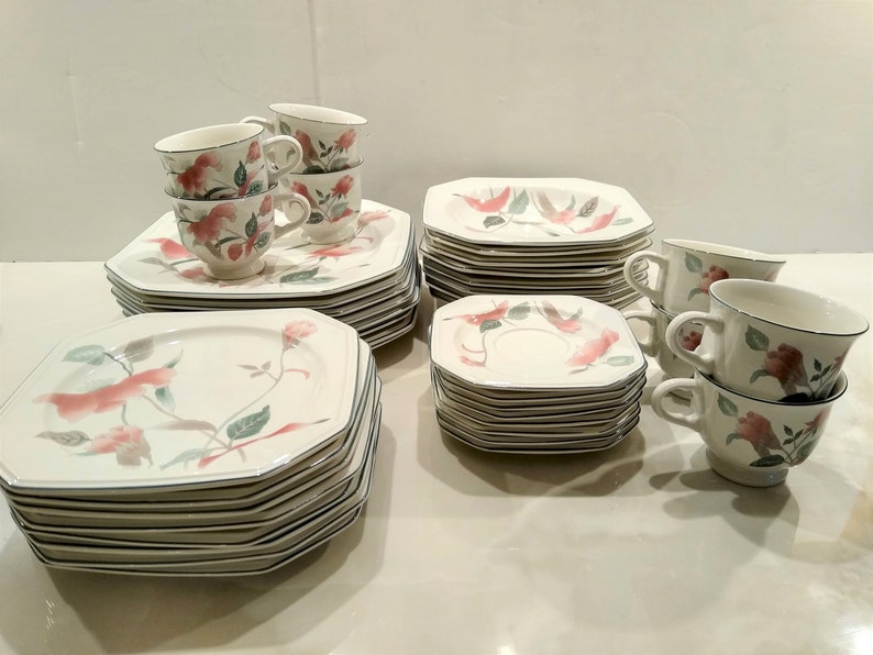 Vintage Mikasa Silk Flowers 40 Piece Dinnerware Set 5 Piece Etsy