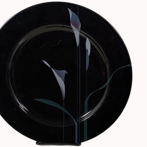 One Mikasa Galleria Opus Black five piece place setting. Mystical Calla Lilys on black dinner plate.