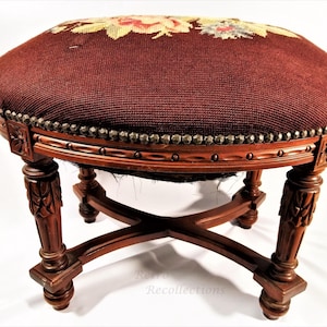 Authentic Antique French Louis XIV Oval Footstool with Original Needlepoint - Character & Charm