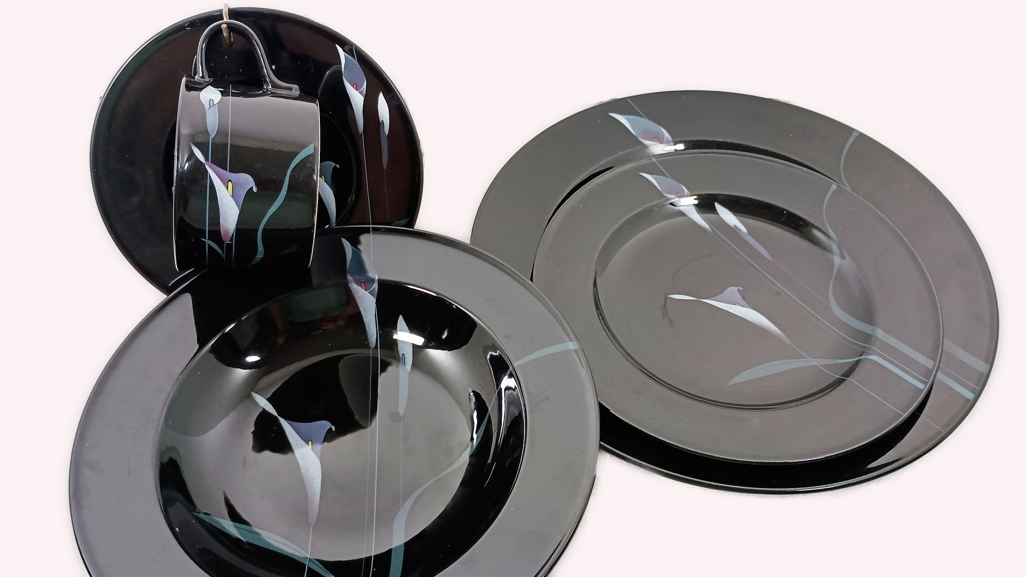 Vintage Mikasa Galleria, Opus Black Calla Lilly on Black