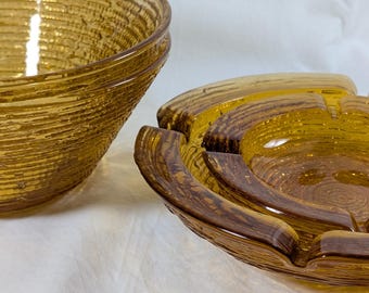 Libbey Soreno Honey Gold Glass Bowls and Ashtrays Mid Century