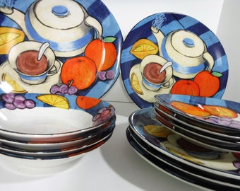 Misono Tea Party dinnerware set, Bright and beautiful,  Summertime memories. 13 piece service for 4