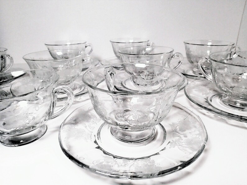 Fostoria Etched Depression Glass Cup and Saucer 9 Sets Plus 1 Etsy