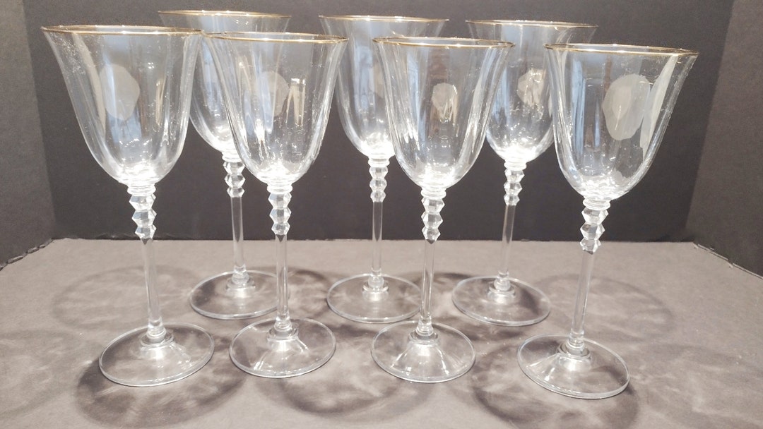 Vintage Mikasa Crystal Stemware, Sonata Gold Water Goblets and Wine