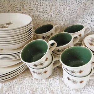 Taylor Smith and Taylor Brocatelle Green. Mid-Century Avocado Green Dinnerware sold in sets