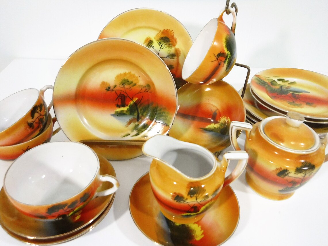 Japanese China Tea Set Child's Play Tea Set Hand Painted Etsy