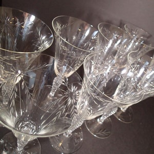 Seneca Glass Cut Crystal Vintage Stemware Water goblets, flared rim, cut flowers & swags with honeycomb cut stems, set of 4 vintage barware