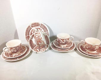 Alfred Meakin Fair Winds Brown Tea Set Service for 4 England Transferware