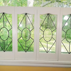 Reclaimed Leaded Beveled Glass Shutters / Cupboard Doors / Wall Decor - Farmhouse Charm