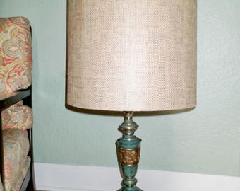 Turquoise lacquer mid century lamp James Mont style brass phoenix Asian Revival lighting