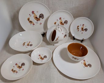 Taylor Smith Taylor Break O’ Day Dinnerware, Farmyard Roosters Chicks, Mid-Century Farmhouse Style