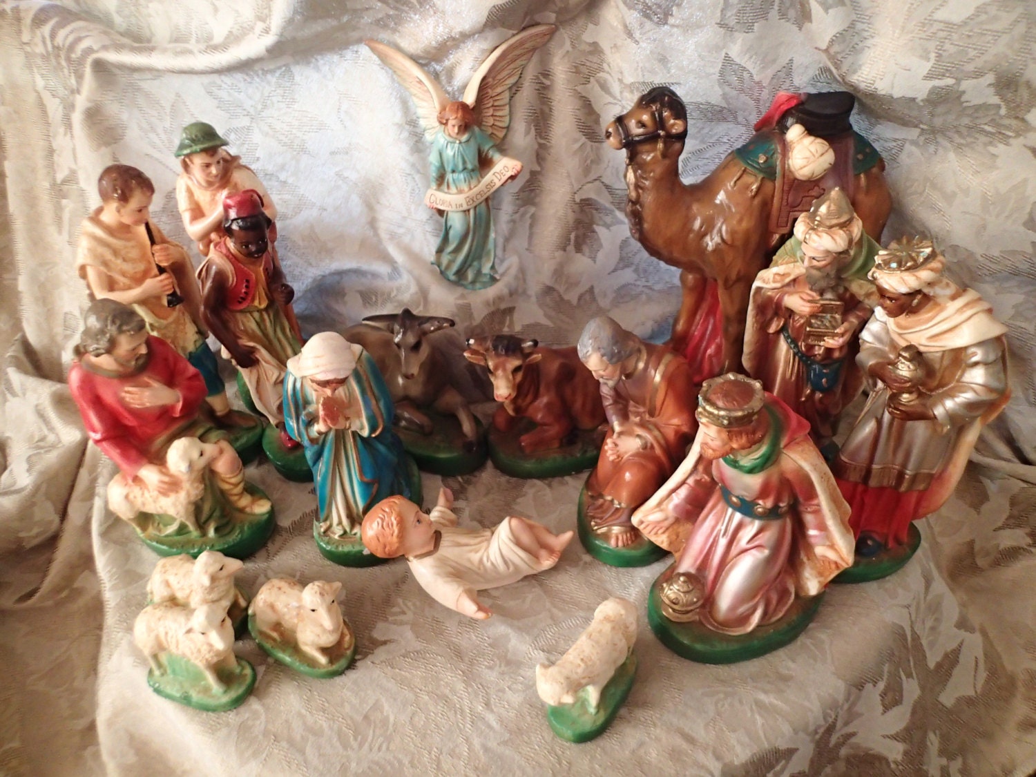 Vintage Antique Nativity Manger Creche Plaster Chalkware Tall Etsy