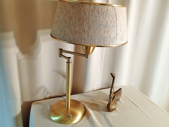 Empire Articulating Arm Mid Century Student Desk Lamp Original Shade With Pierced Metal Diffuser Empire Articulating Arm Mid Century, Antique Brass Pierced Metal Drum Table Lamp Shade