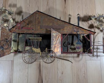 C Jere Signed Metal Wall Sculpture Barn Blacksmith Shop Artisan House 51x22