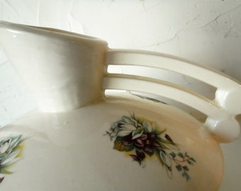 Vintage Floral Ceramic Pitcher, Decorative Water Jug with Floral Design
