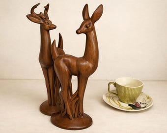 Mid‑Century Art Deco Deer Pair – Buck and Doe Figurines