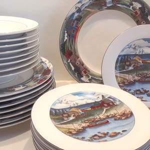 Vintage Epoch Exclusives for Noritake Pioneer Bay Dinnerware: Dinner plates, Salad Plates, Soup Bowls.