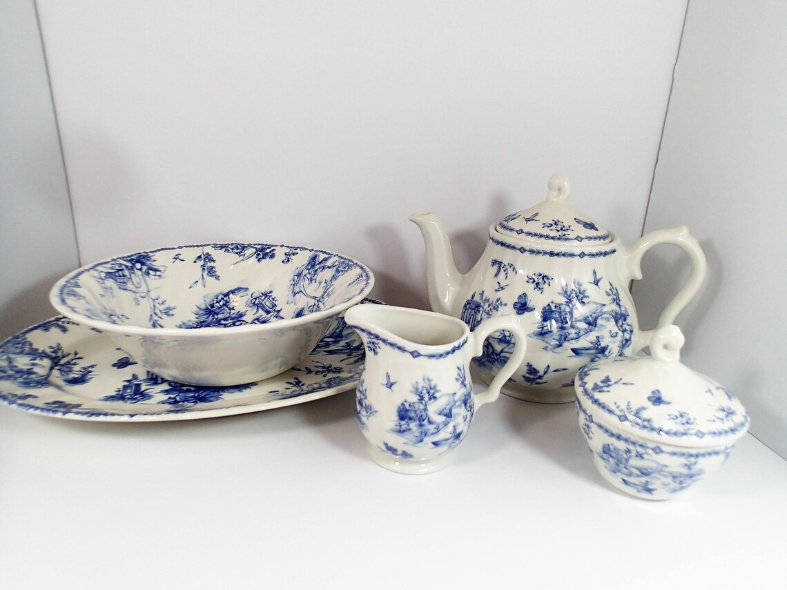 RESERVED Queen's China Chelsea Toile Blue Dinnerware Set Etsy