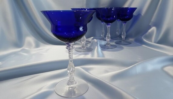 Cambridge 3126 Royal Blue Champagne/Tall Sherbet Stemware, set of 7 Cobalt Blue stemware