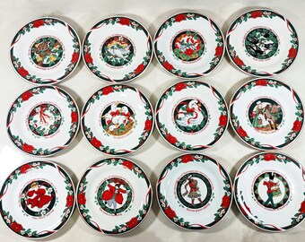 Vintage Teinshun Deck the Halls Twelve Days of Christmas Accent Salad Plates, all 12 plates in this set.