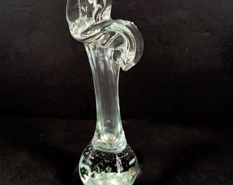 Vintage Murano Style Controlled Bubble Jack‑in‑the‑Pulpit Art Glass Bud Vase 8 in