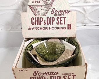 Anchor Hocking Avodcdo Soreno Design 3 Piece Chip & Dip set in Original Display Box