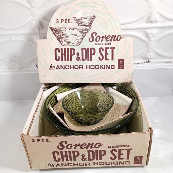 Anchor Hocking Avodcdo Soreno Design 3 Piece Chip & Dip set in Original Display Box