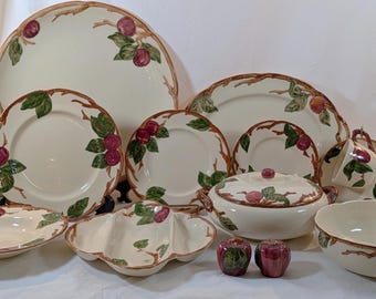 Franciscan Apple older era dinnerware set serving pieces plates bowls cups vintage stoneware