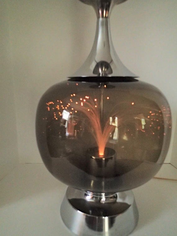 Atomic Table Lamp Sleek Mid Century, Brown Smoked Glass Table Lamp