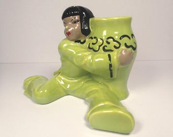 Mid‑Century Gilner Asian Girl Planter, Lime Green Ceramic Figurine