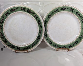 Oneida Oliveto Dinner Plates, 2 Hand Painted Olive Pattern 11 Inch Stoneware dishes