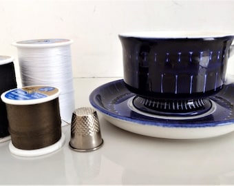 Mid‑Century Arabia Finland Cobalt Blue Ulla Procopé Valencia Demitasse Cup and Saucer