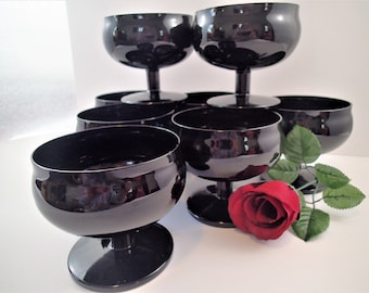 BLOCK Capers Black Amethyst Crystal Mid Century Barware stemware, choice of 8 each water goblets, 8 wine or 8 champagne glasses
