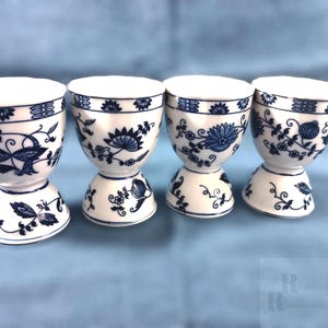 Vienna Woods Blue Onion Seymour Mann Fine China Double Egg Cups, Set of 4