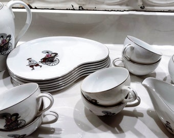 Arita Rikisha Rickshaw Tea Set and Luncheon Pieces, Platinum Trim