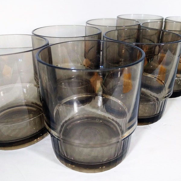 Retro Tupperware Preludio T84 Smoke Gray Acrylic 12 Oz Tumblers set of 8 Double Old Fashioned Cocktail Glasses