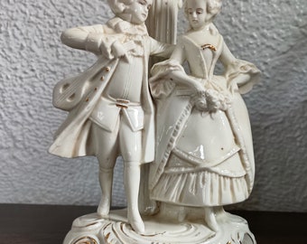 Antique German Porcelain Victorian Couple FigureGerman Accent Boudoir Lamp