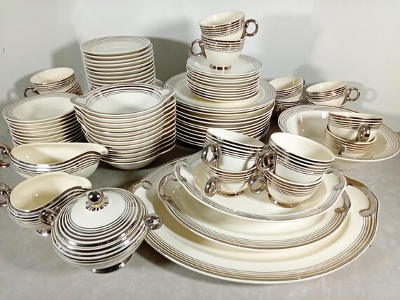 Taylor Smith Taylor Ivory Platinum Rings 1940s Dinnerware | Sets of 2 & Serving Pieces