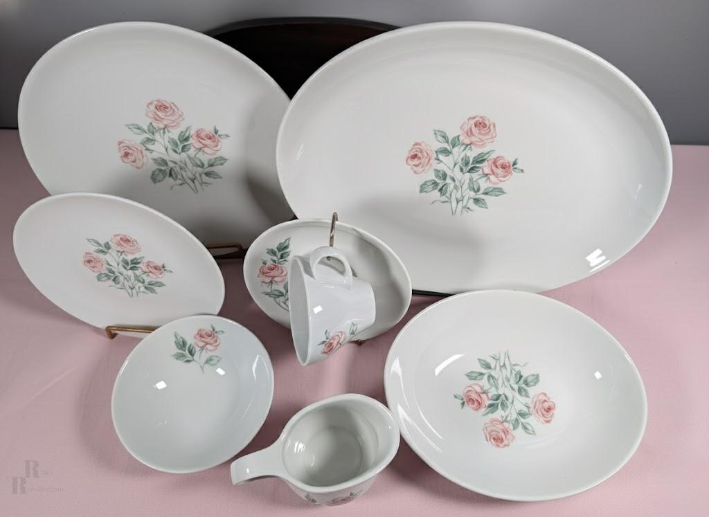 Kenmark KEM5 Pink Rose China Vintage 1970s Dinnerware Plates Bowls