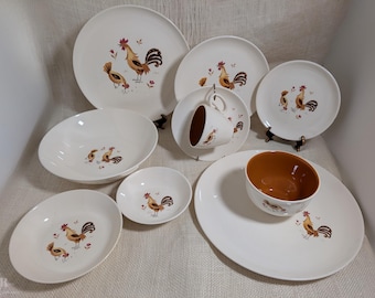 Taylor Smith Taylor Break O’ Day Dinnerware, Farmyard Roosters Chicks, Mid-Century Farmhouse Style